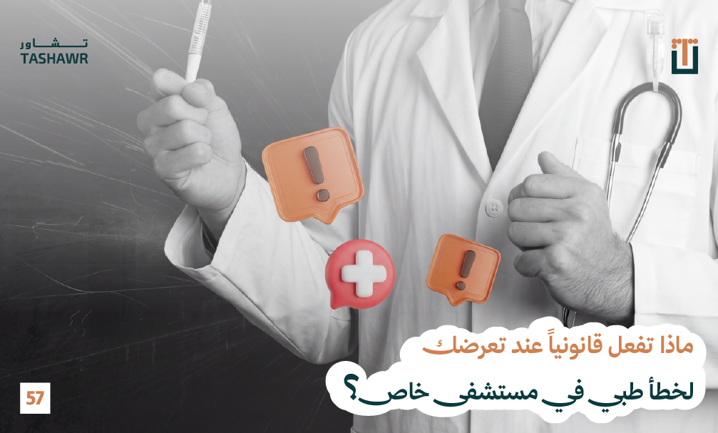 صورة طبيب بمعطف أبيض يمسك بسماعة صدية وملف طبي برتقالي بجانب رمز إشارة استفهام واستئناف - تعبر عن المسؤولية الطبية والحقوق ال